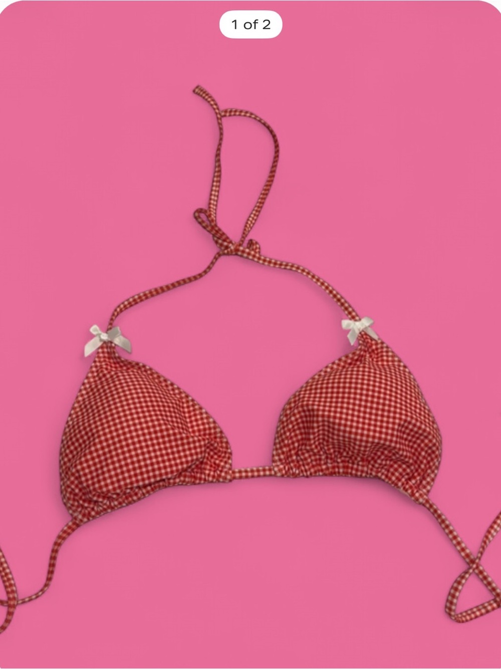 Red Gingham Triangle Bikini Top - Women's Swimwear